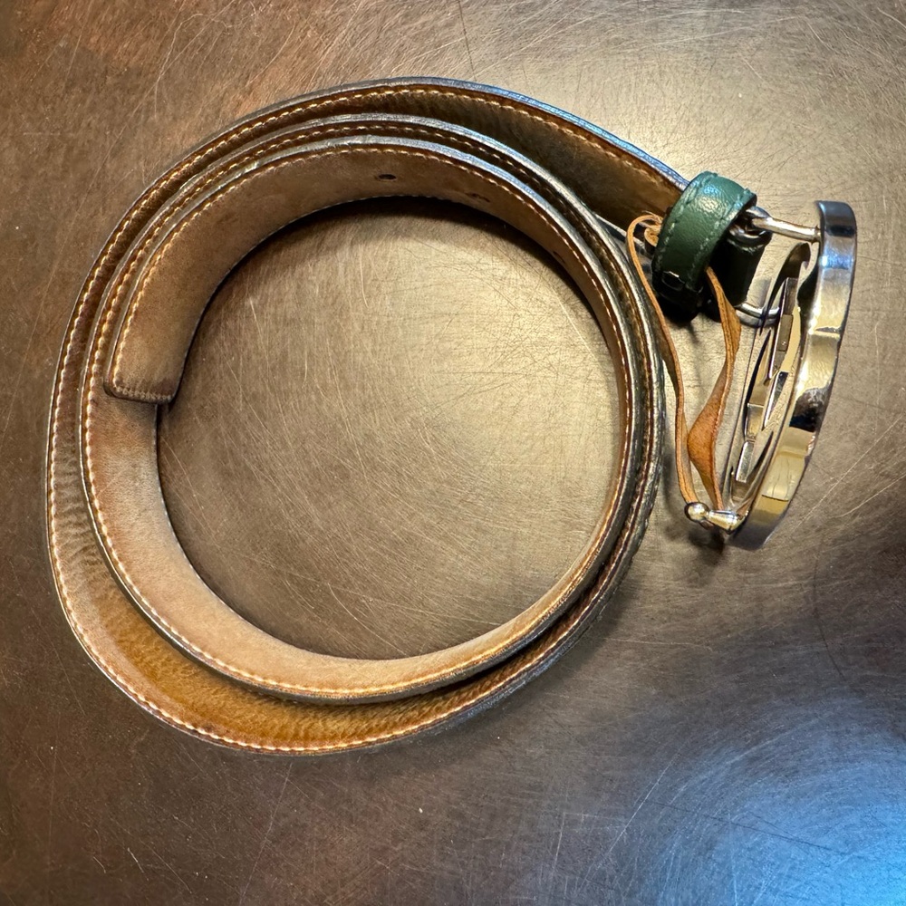 Authentic Gucci GG Supreme Logo Leather Belt Green Size 95 / US 38 - Picture 4 of 11